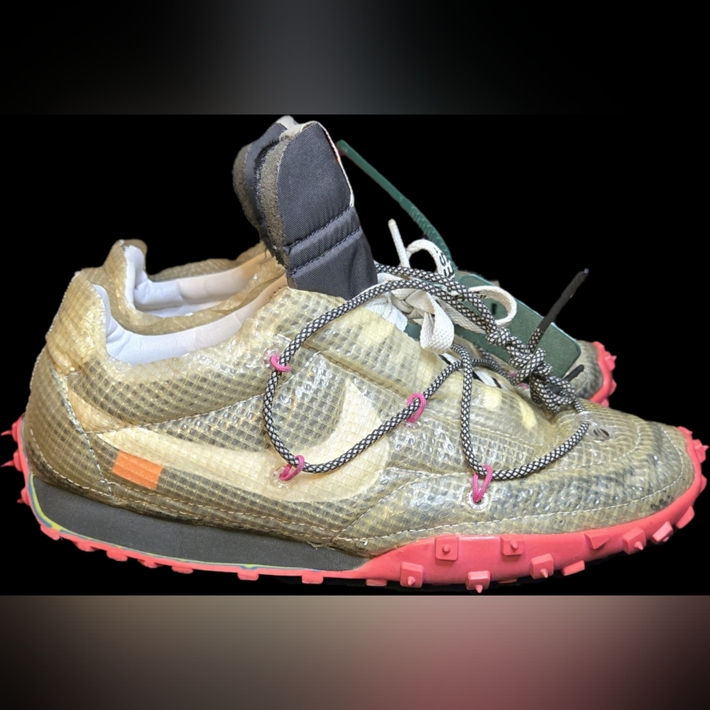 Nike Off-White Waffler Racer Sneakers with Pink Accents - Picture 2 of 4